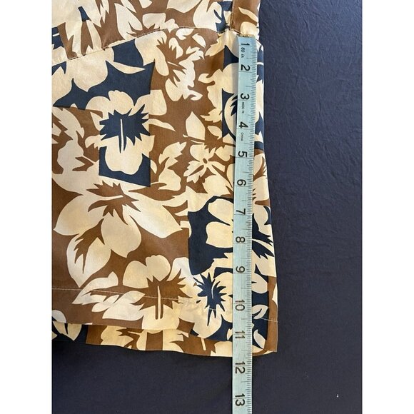 Lord &Taylor Men's XL Silk Hawaiian Camp Shirt Button Down Floral Blue Brown - Picture 10 of 12